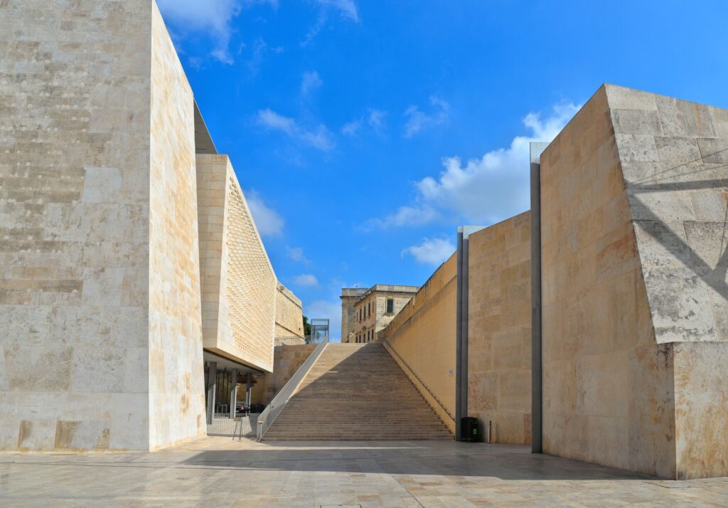 La,Valletta,,Malta,Modern,Marble,Stairs,Located,Near,To,City